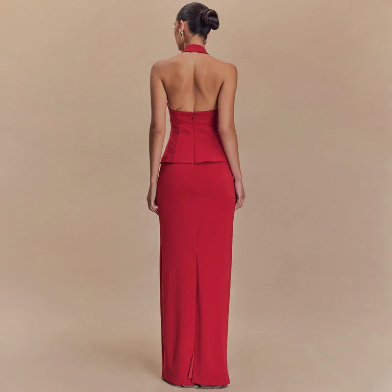 Backless Halter Top and Skirt Set