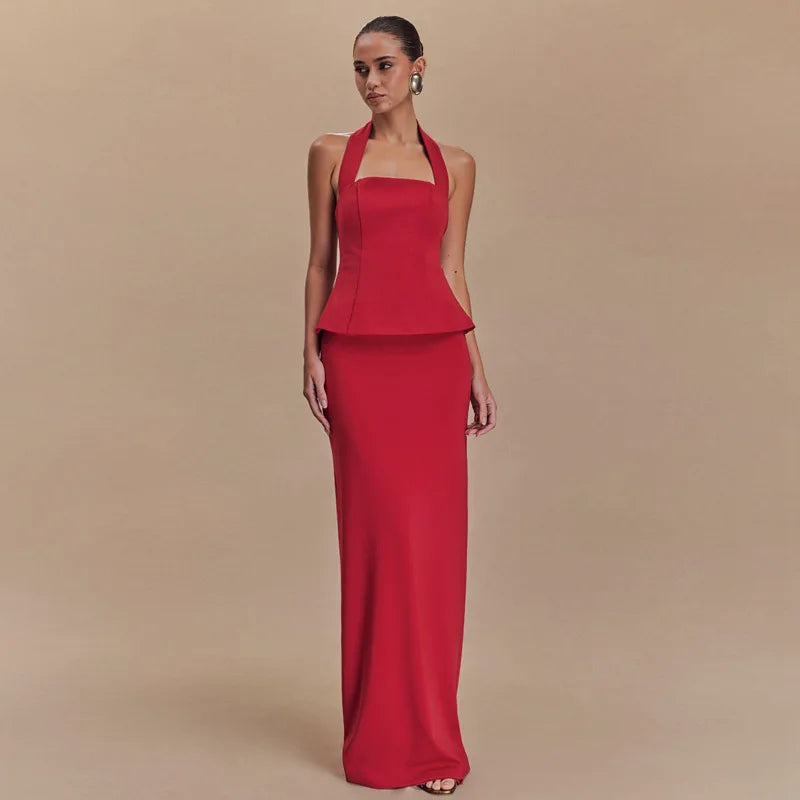 Backless Halter Top and Skirt Set