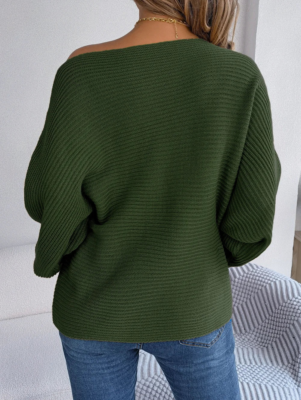 Off-the-Shoulder Loose Knitted Sweater