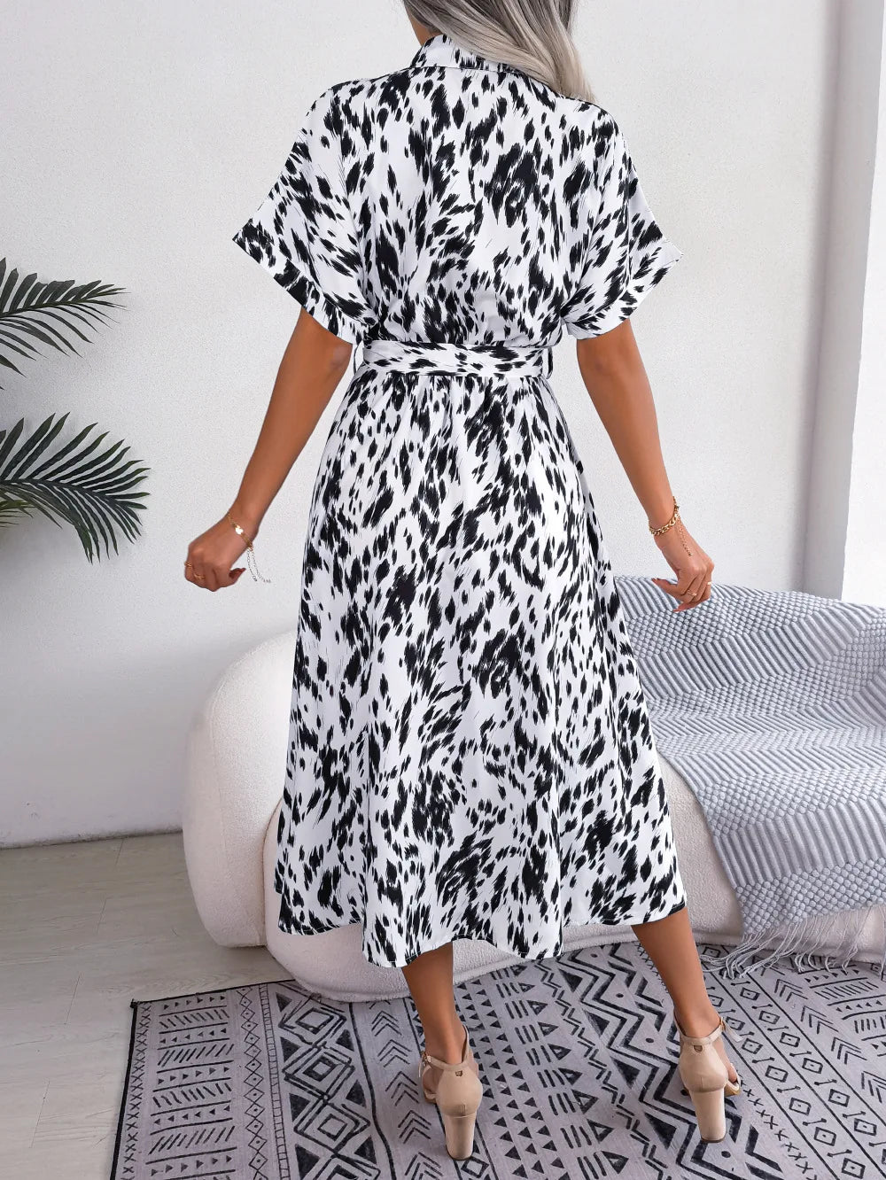 Leopard Print Lace-Up Shirt Dress