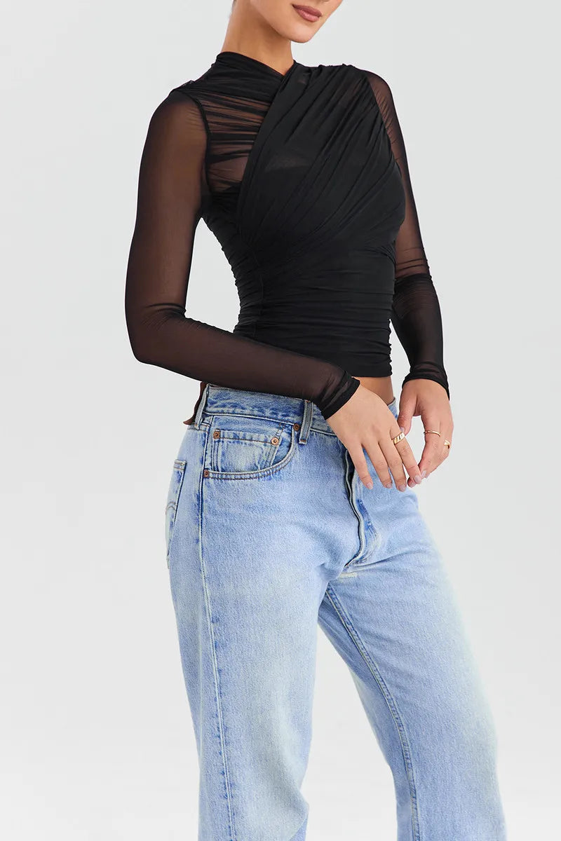Sheer V Neck Layered Top