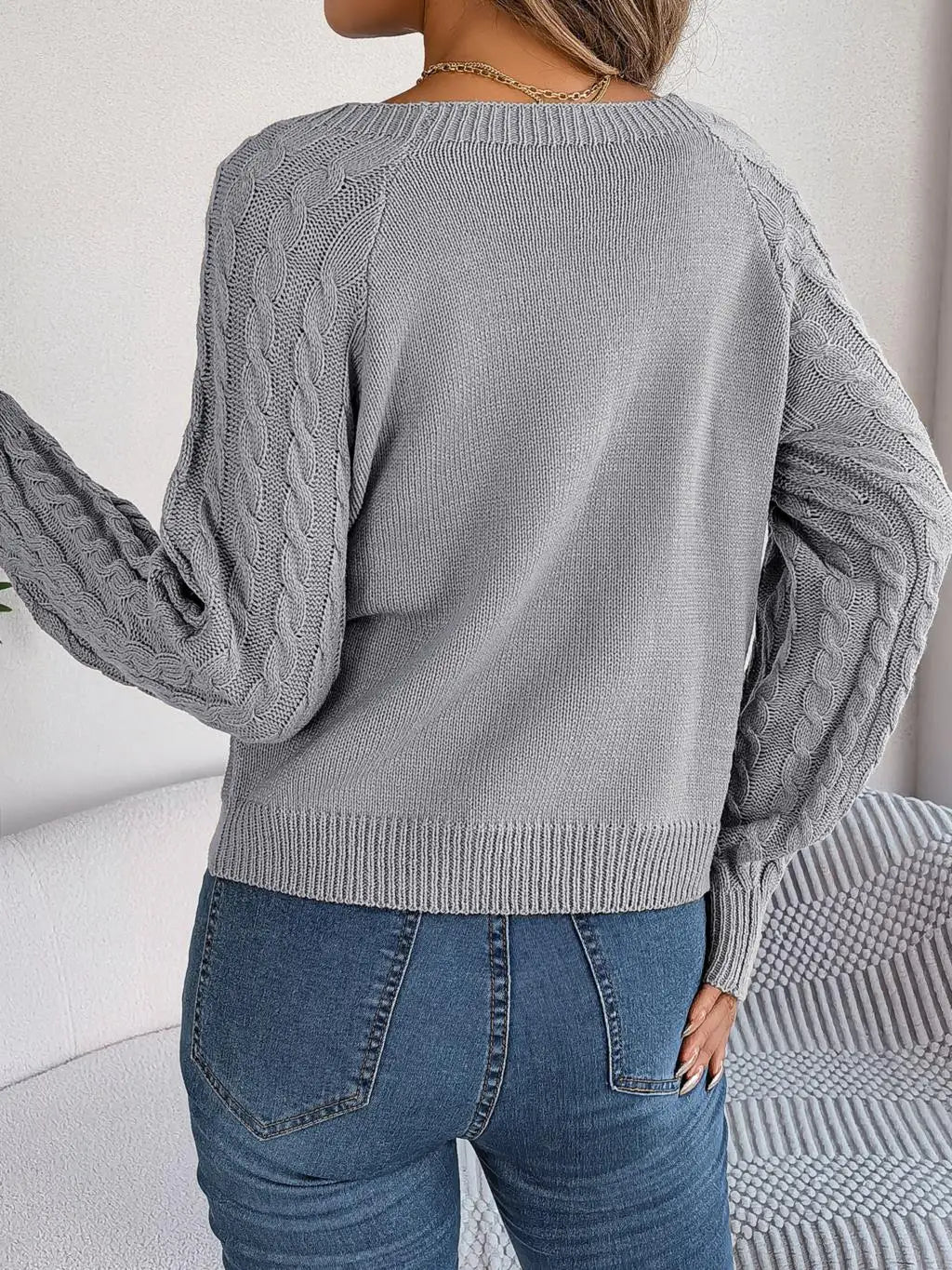 Knitted Twist Sleeve Sweater