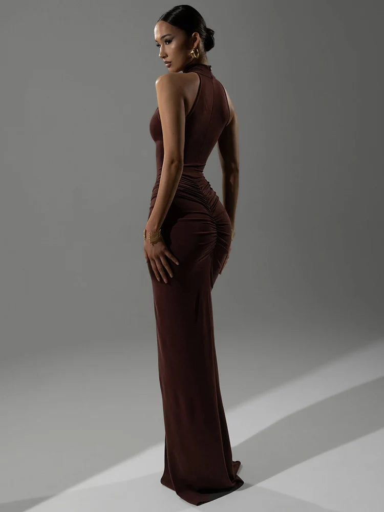 Halter Ruched Maxi Dress