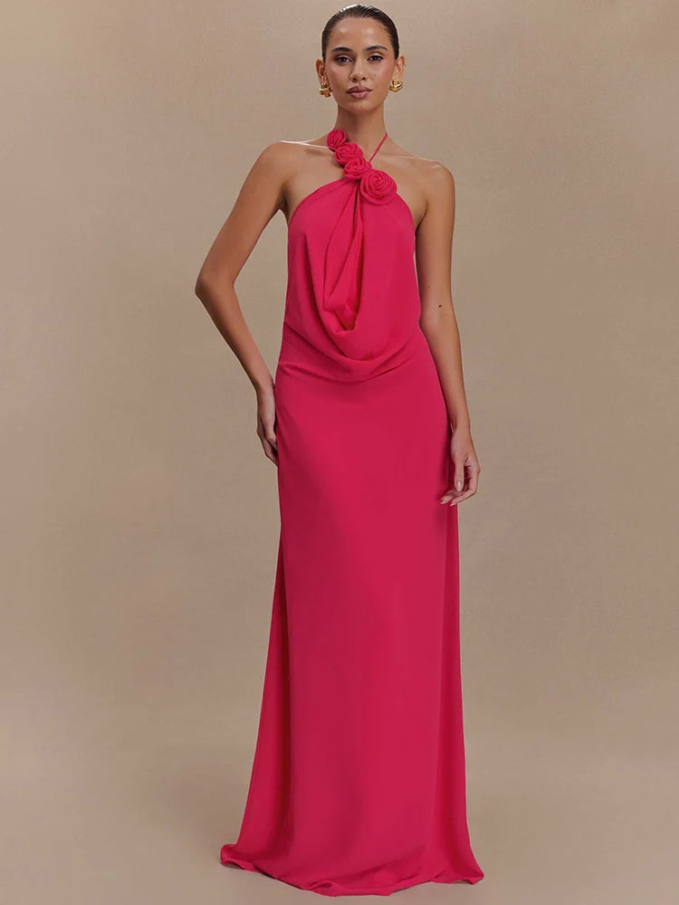 Rose Red Backless Maxi Dress