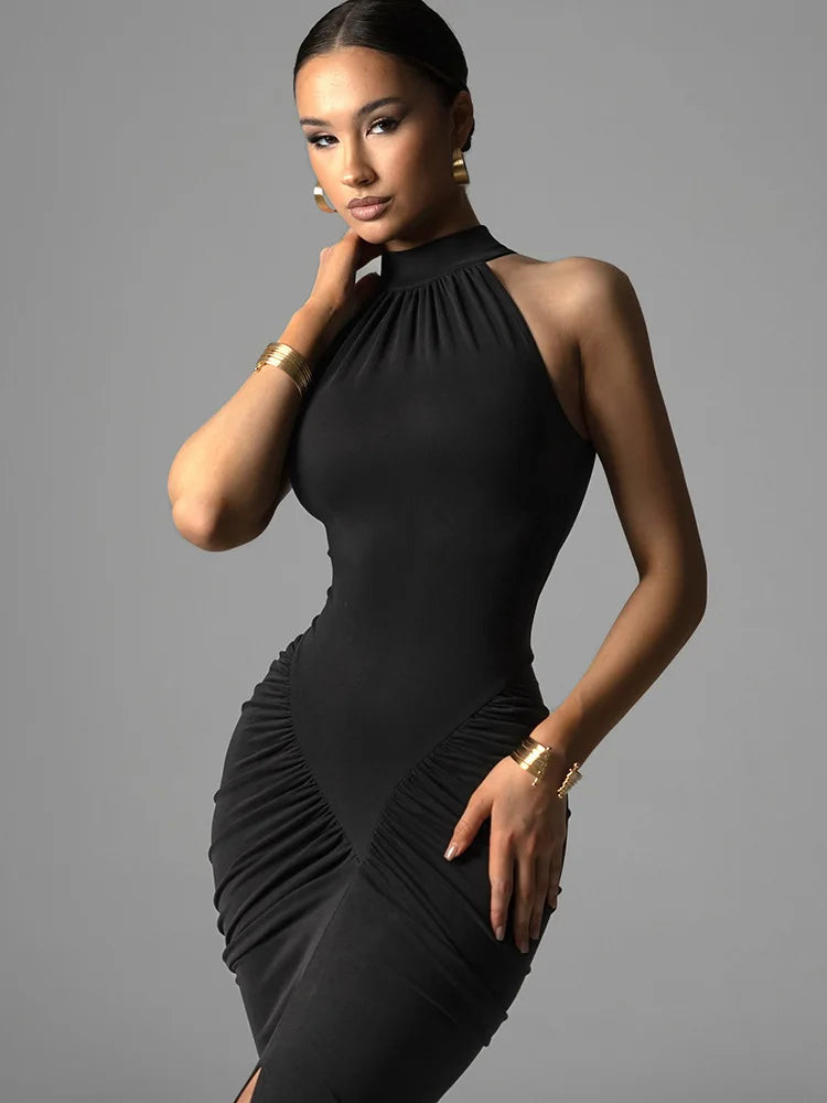 Halter Ruched Maxi Dress