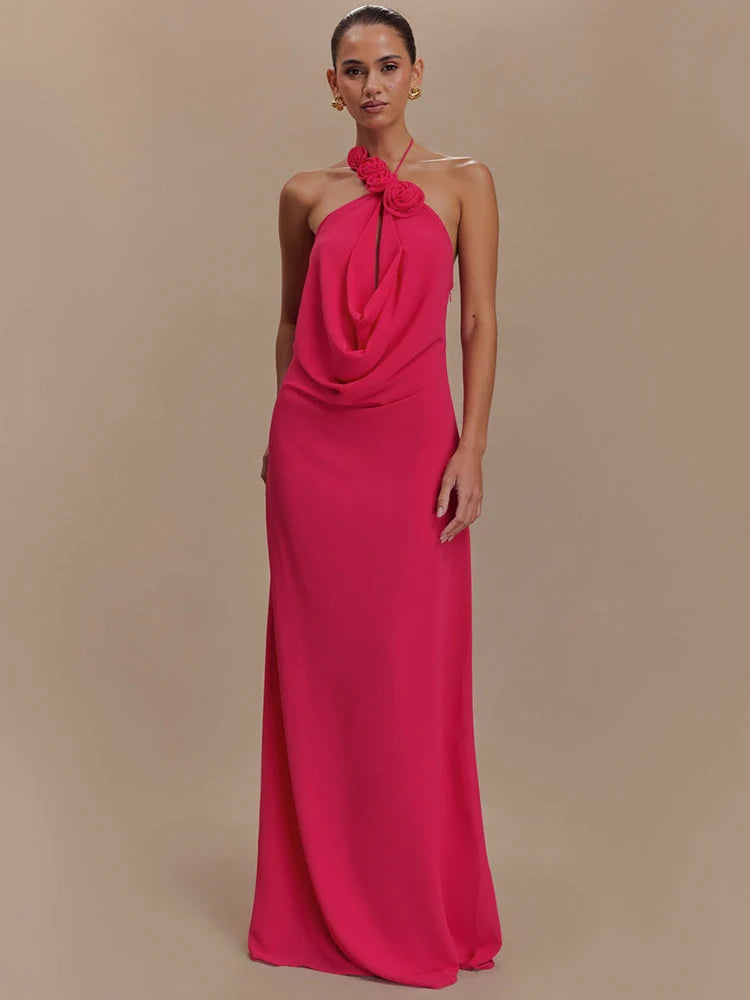 Rose Red Backless Maxi Dress