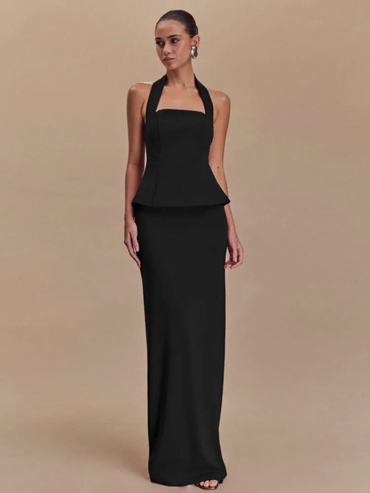 Backless Halter Top and Skirt Set