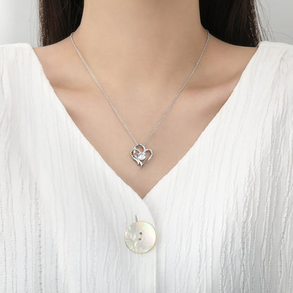 Heart-Shaped Zircon Necklace with Rhinestones – Double Love Pendant