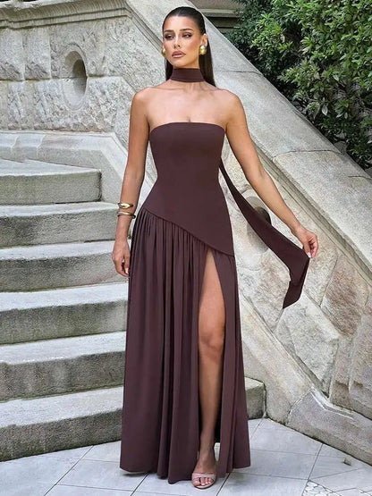 Strapless Scarf Maxi Dress