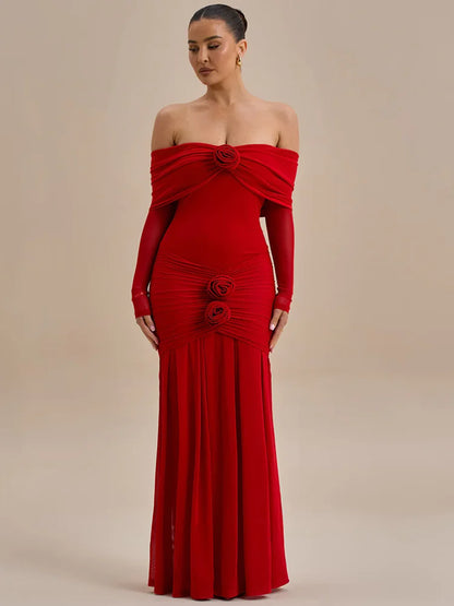 Rose Off-Shoulder Maxi Dress