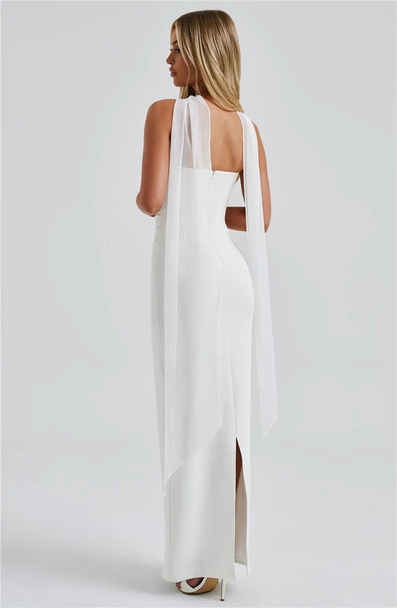 Scarf Collar Off-Shoulder Maxi Dress