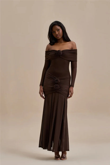 Rose Off-Shoulder Maxi Dress