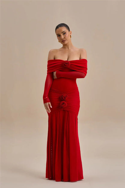 Rose Off-Shoulder Maxi Dress