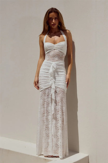 Luxe Lace Ruched Maxi Dress