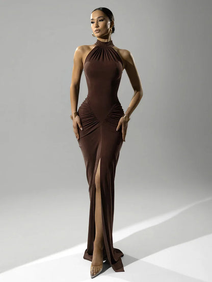 Halter Ruched Maxi Dress