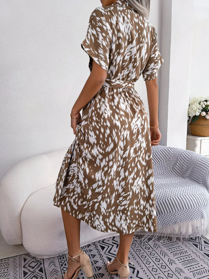 Leopard Print Lace-Up Shirt Dress