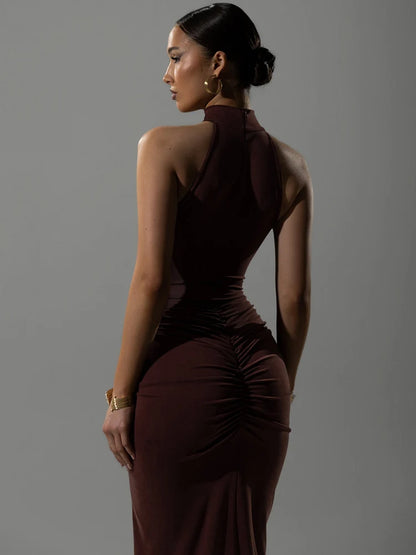 Halter Ruched Maxi Dress