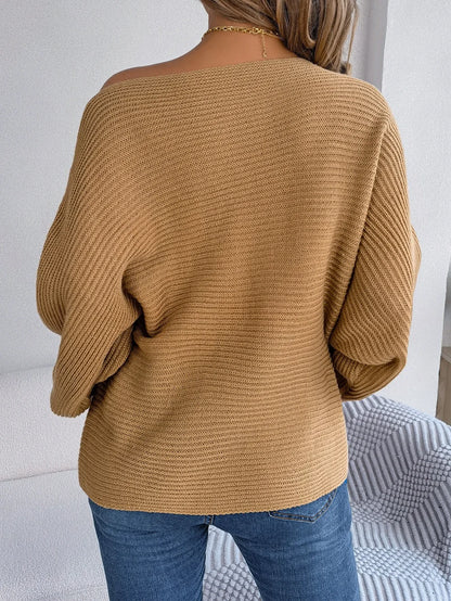 Off-the-Shoulder Loose Knitted Sweater