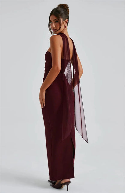 Scarf Collar Off-Shoulder Maxi Dress