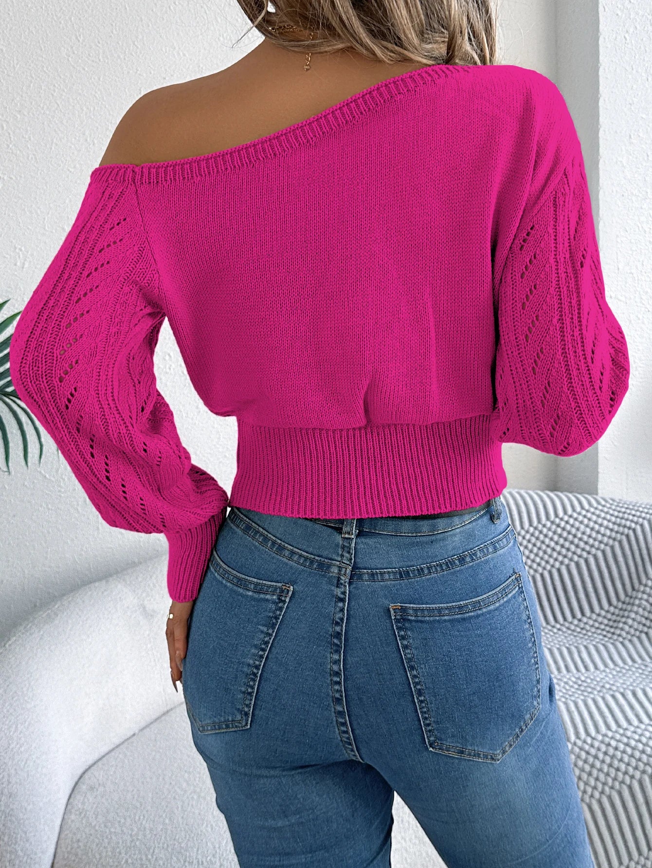 Off-Shoulder Knit Pullover Sweater