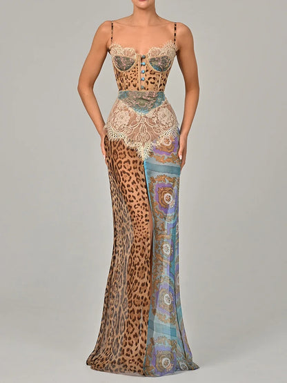 Leopard Print Lace Maxi Dress