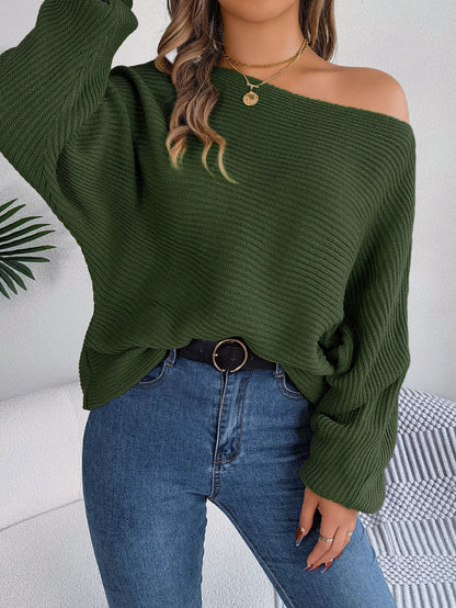 Off-the-Shoulder Loose Knitted Sweater