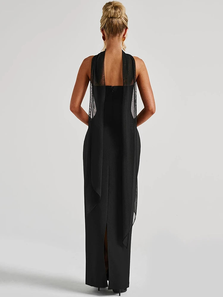 Scarf Collar Off-Shoulder Maxi Dress