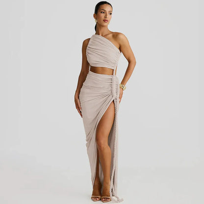 Thigh High Split Off-Shoulder Maxi Dress
