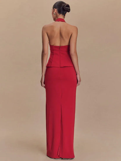 Backless Halter Top and Skirt Set
