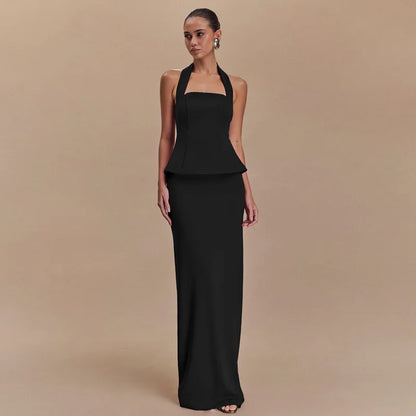 Backless Halter Top and Skirt Set