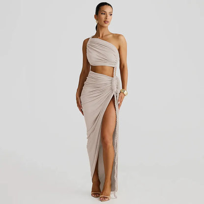 Thigh High Split Off-Shoulder Maxi Dress