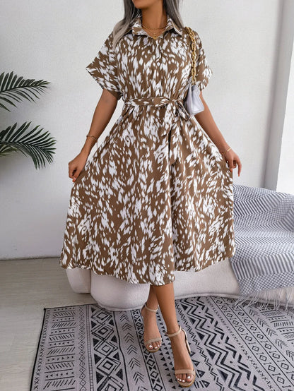 Leopard Print Lace-Up Shirt Dress