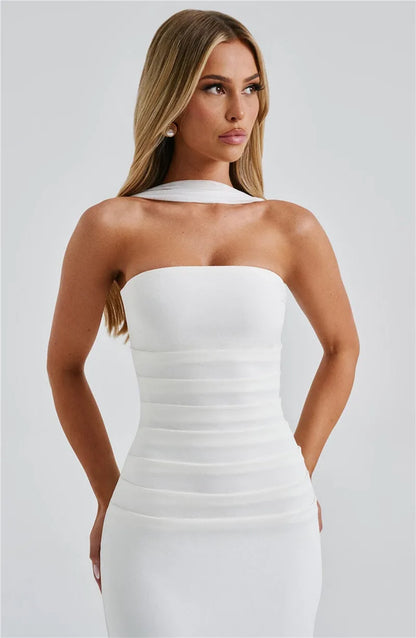 Scarf Collar Off-Shoulder Maxi Dress