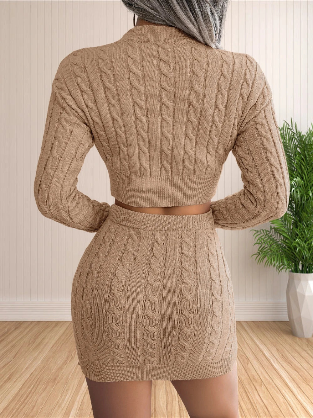 Cable Knit Crop and Skirt Set