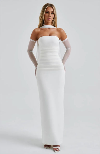 Scarf Collar Off-Shoulder Maxi Dress