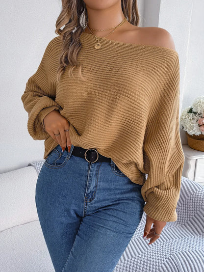 Off-the-Shoulder Loose Knitted Sweater