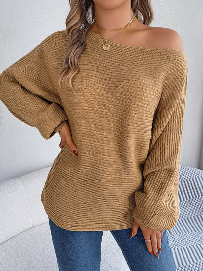 Off-the-Shoulder Loose Knitted Sweater