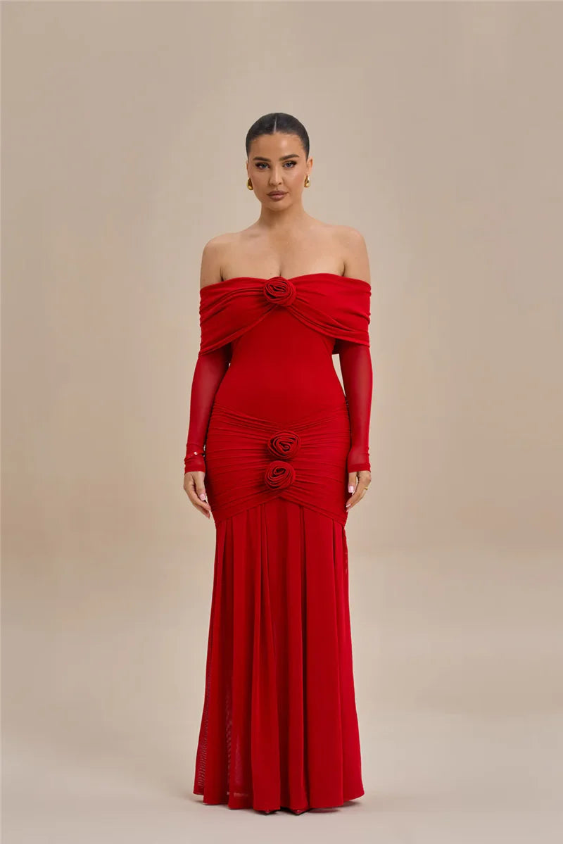 Rose Off-Shoulder Maxi Dress