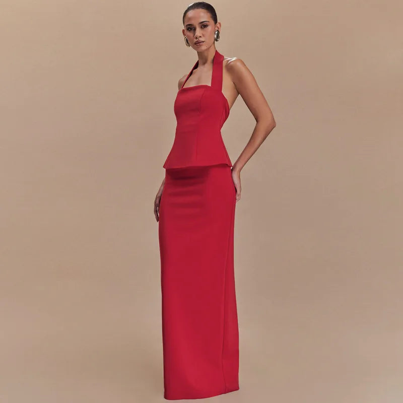 Backless Halter Top and Skirt Set