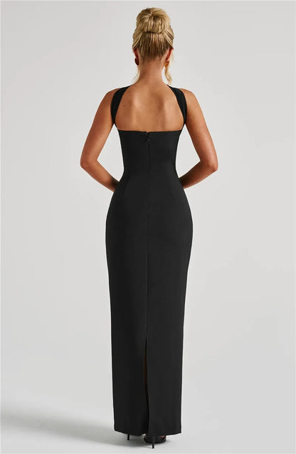 Scarf Collar Off-Shoulder Maxi Dress