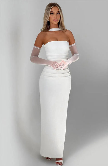 Scarf Collar Off-Shoulder Maxi Dress