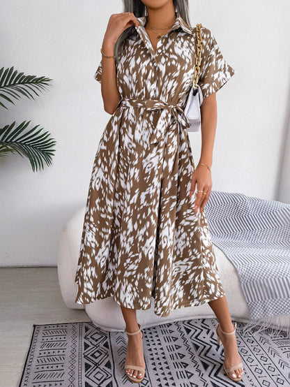Leopard Print Lace-Up Shirt Dress