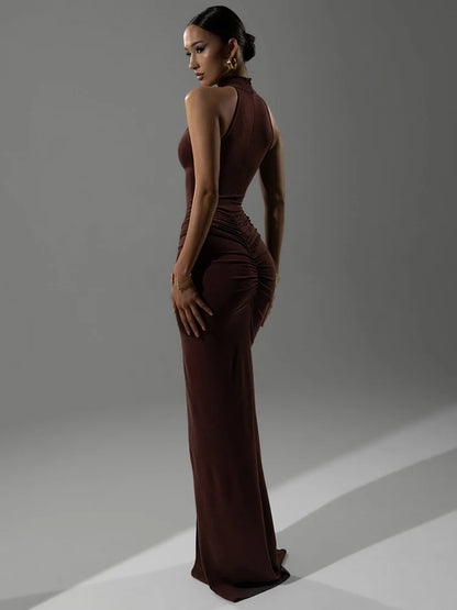 Halter Ruched Maxi Dress