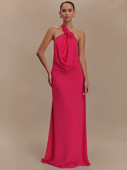 Rose Red Backless Maxi Dress
