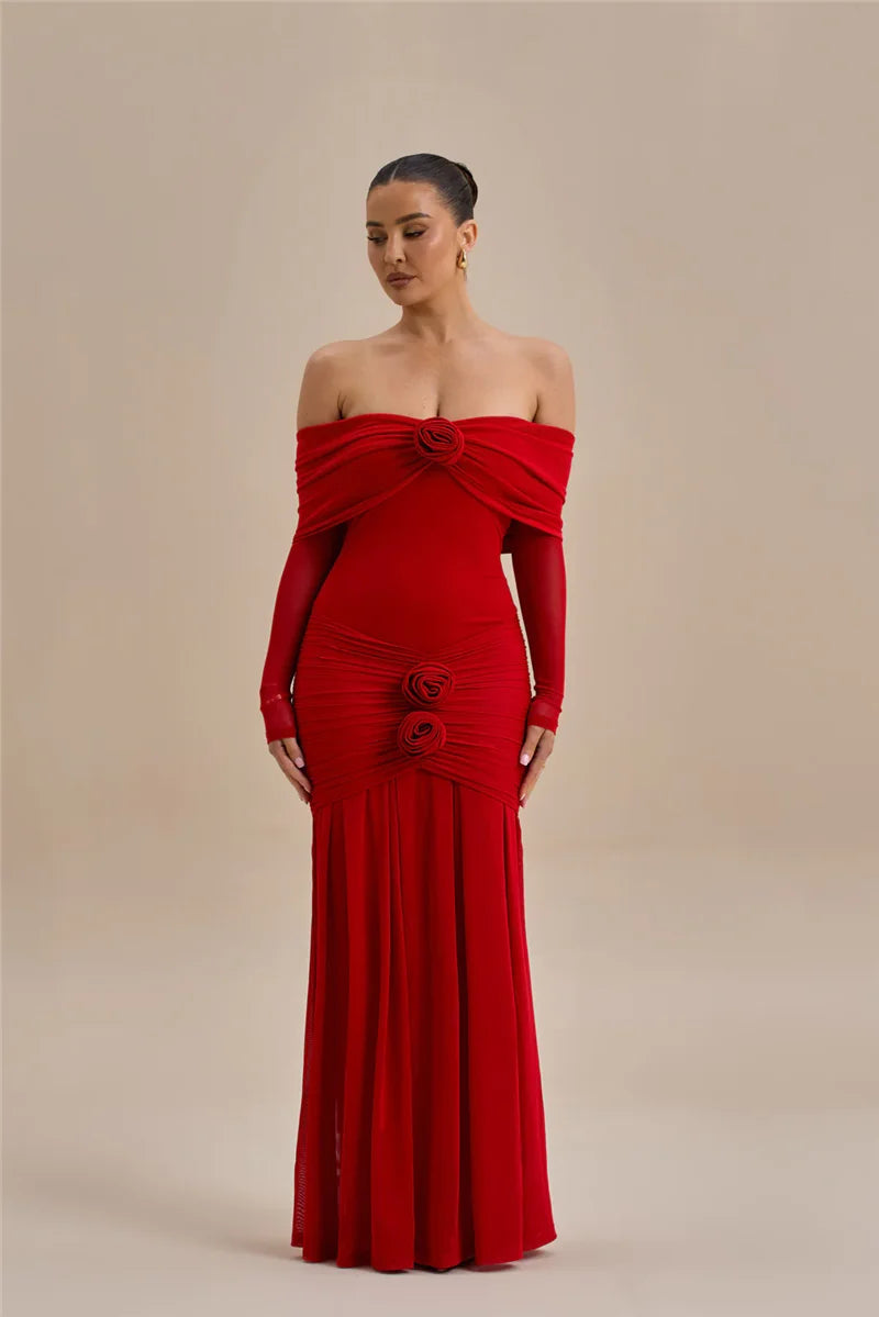 Rose Off-Shoulder Maxi Dress
