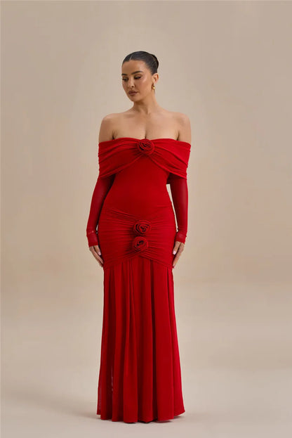 Rose Off-Shoulder Maxi Dress