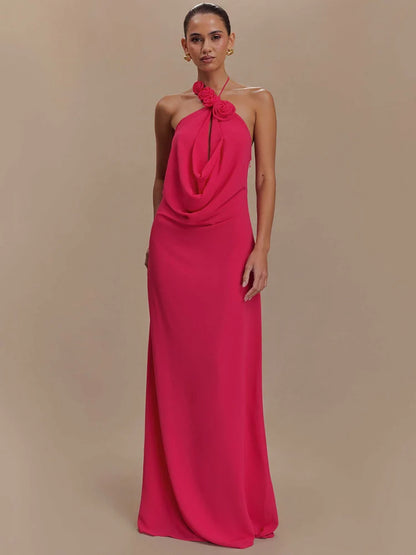 Rose Red Backless Maxi Dress