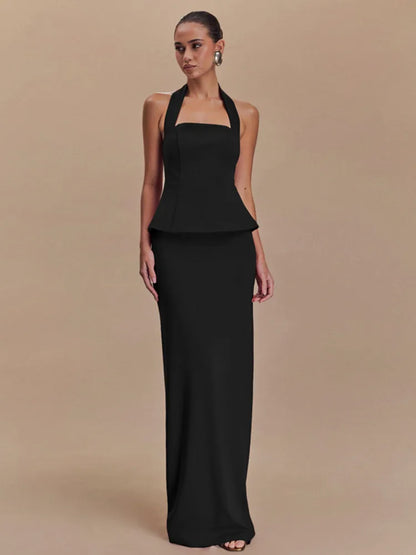 Backless Halter Top and Skirt Set