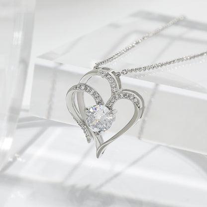 Heart-Shaped Zircon Necklace with Rhinestones – Double Love Pendant