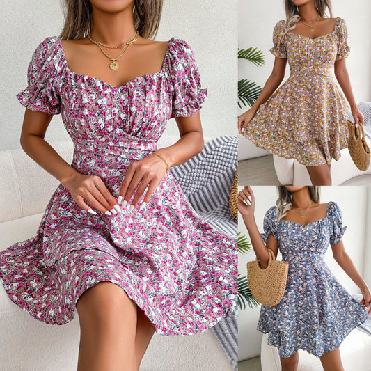 Floral Swing Mini Dress with Shirred Waist and Flutter Sleeves